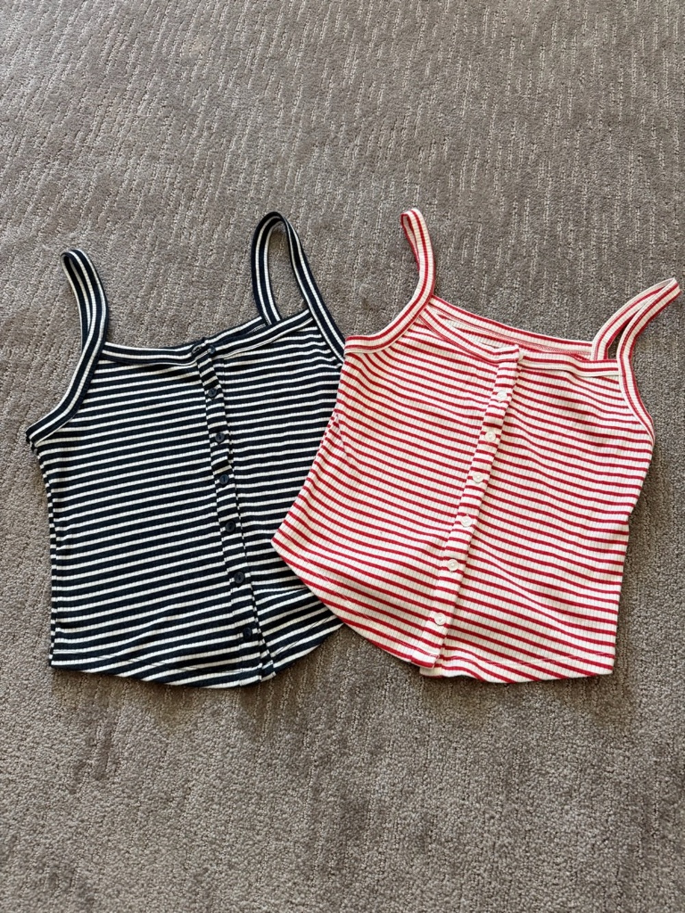 American Eagle Outfitters Striped Button-Front Camisoles - Black & Red